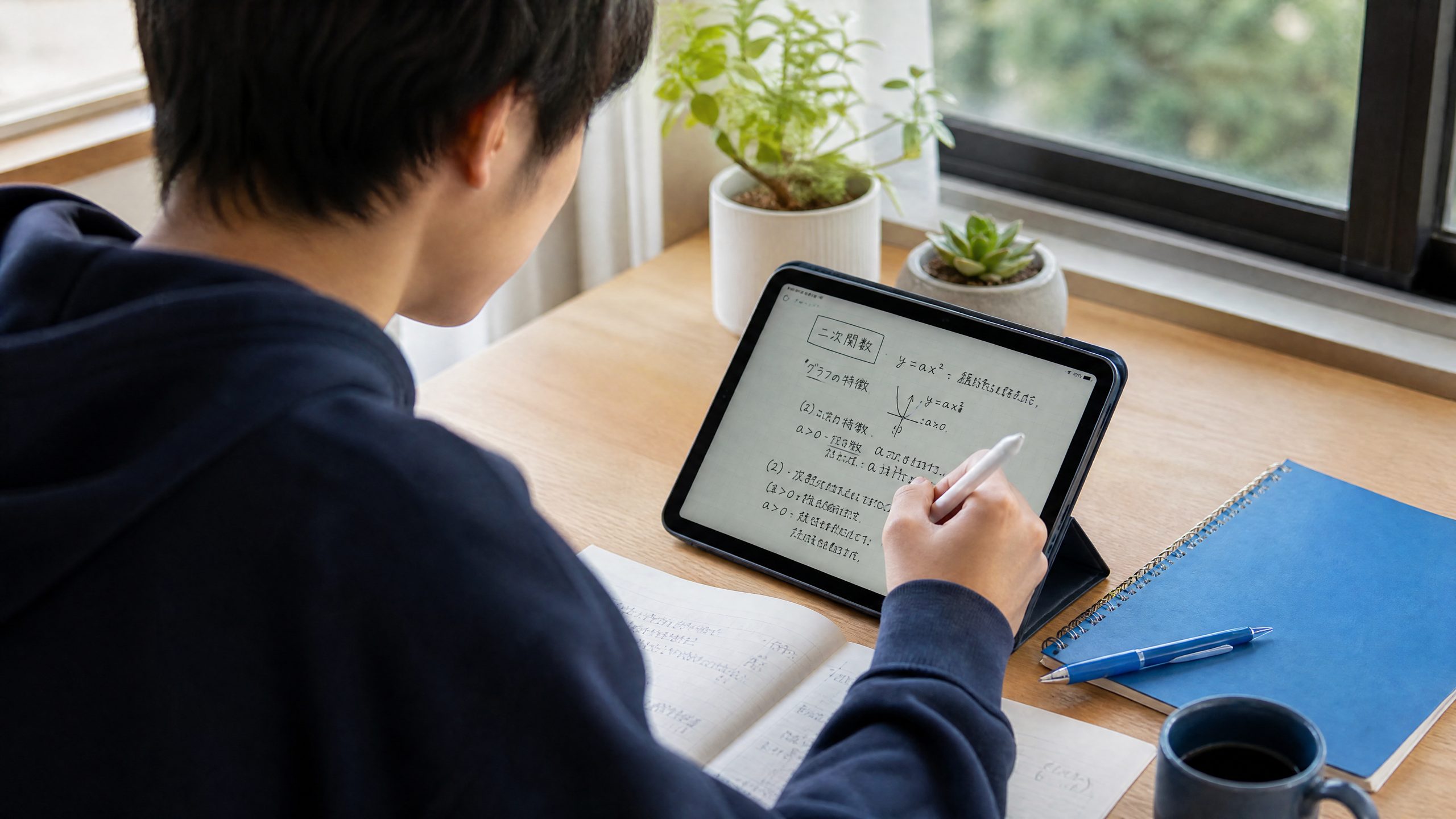 生徒がタブレットで学ぶ様子